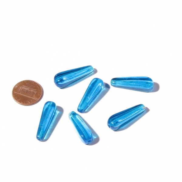 Lot (6) 27mm Czech vintage square teardrop vienna blue depression glass beads