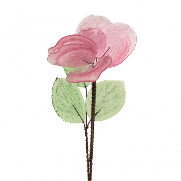 Czech handmade studio art glass pink flower stem decoration lampwork glass beads