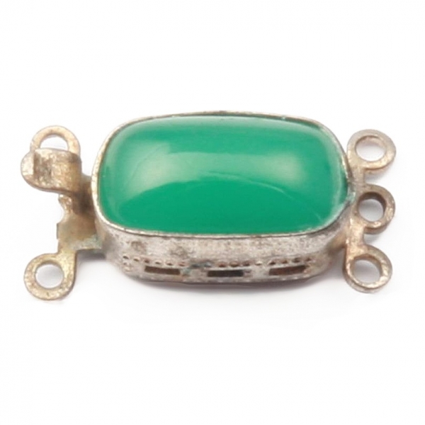 Vintage Art Deco Czech chrysoprase green opaline glass cabochon necklace clasp