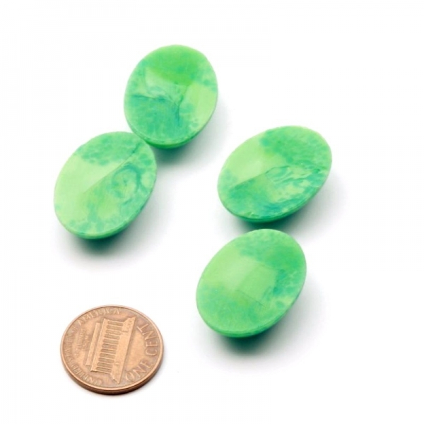 Lot (4) 25x18mm Czech vintage green marble oval glass cabochons