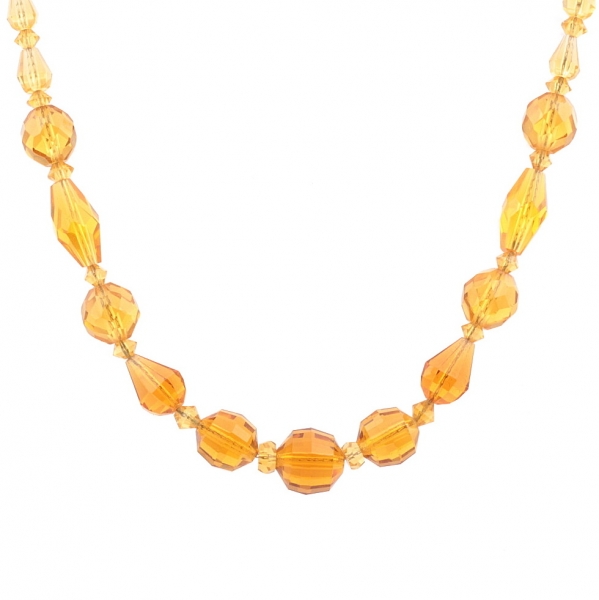 Vintage Czech necklace amber topaz hand faceted glass beads
