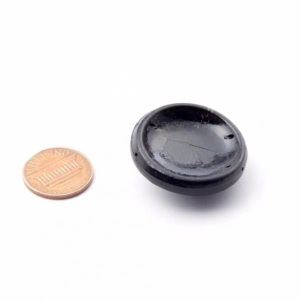 32mm Czech Victorian metallic faux fabric black 2 hole connector glass bead
