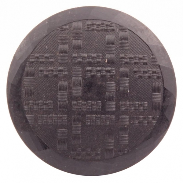 Large 49mm antique Victorian Czech faux fabric faceted black art glass button