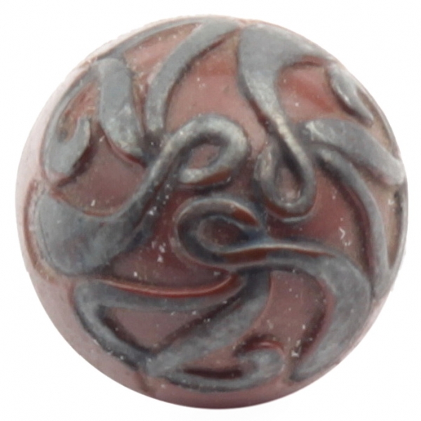 13mm antique Nouveau pewter lustre floral chocolate brown Czech glass ball button rosette shank