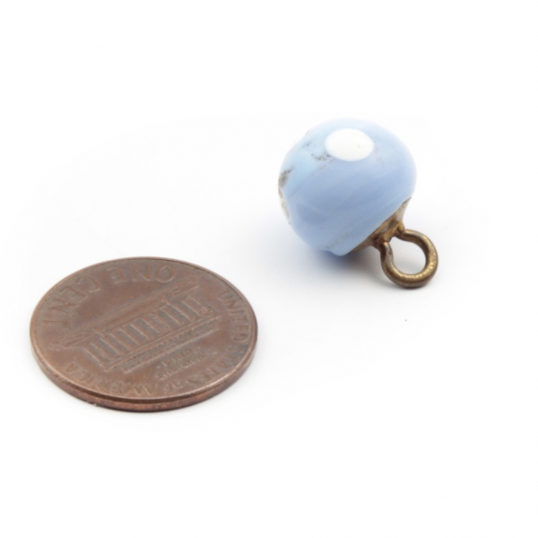12mm Antique Czech lampwork white spot blue glass dimi ball button