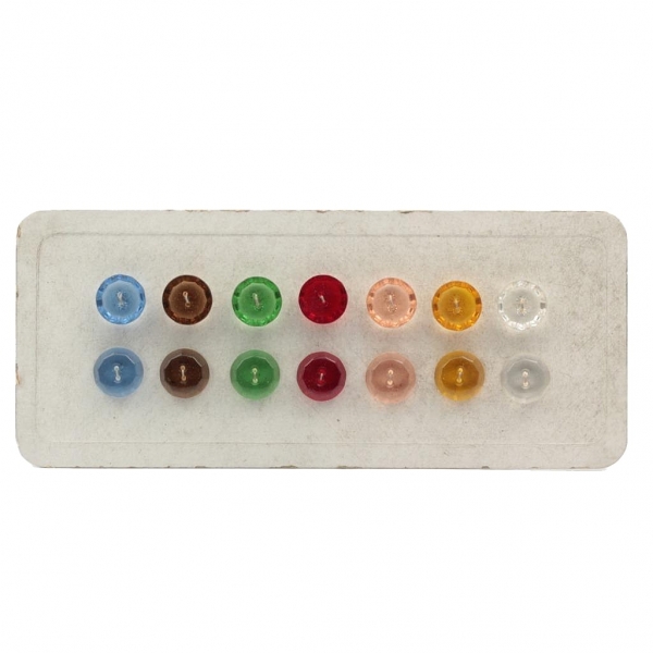 Sample card (14) 18mm 1930's transparent faceted vintage Czech glass buttons