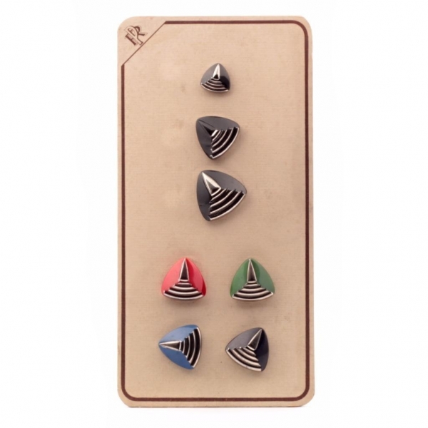 Sample card (7) Czech vintage silver lustre geometric triangle art glass buttons