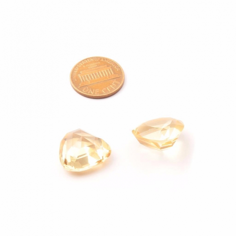 Lot (2) large 17mm Czech antique triangle faceted citrine yellow glass rhinestones