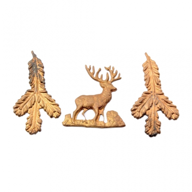 Lot (3) Czech Art Deco Vintage realistic stag fir branch metal jewelry elements