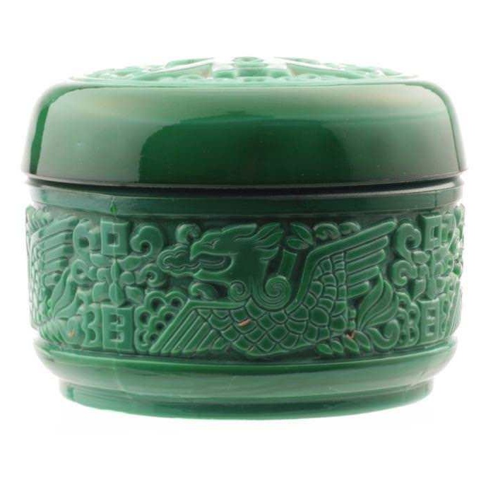 Vintage Czech Schlevogt Ingrid Chinese dragon malachite glass powder trinket box