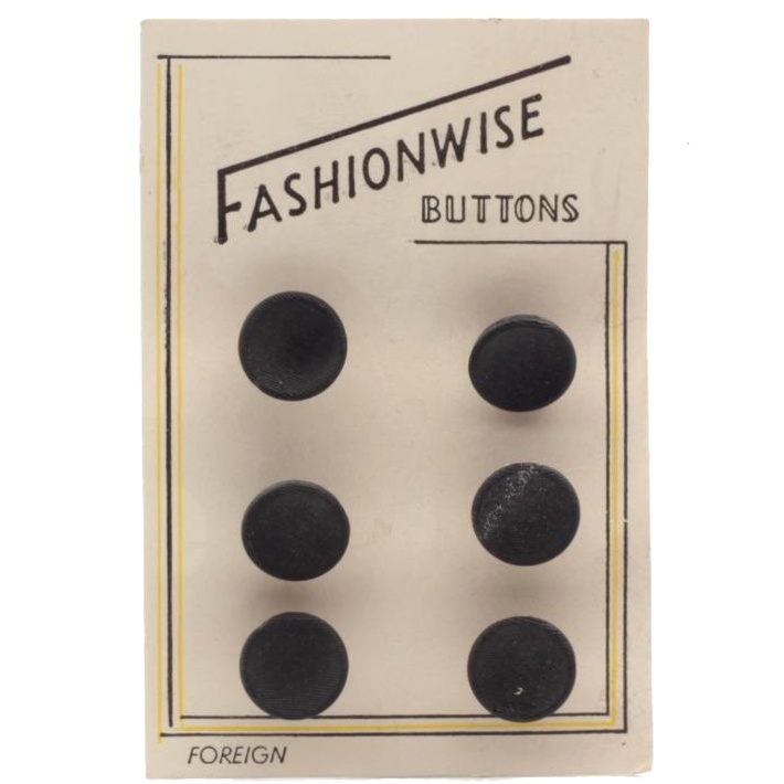 Card (6) 13mm "Fashionwise" concave black vintage Czech glass buttons