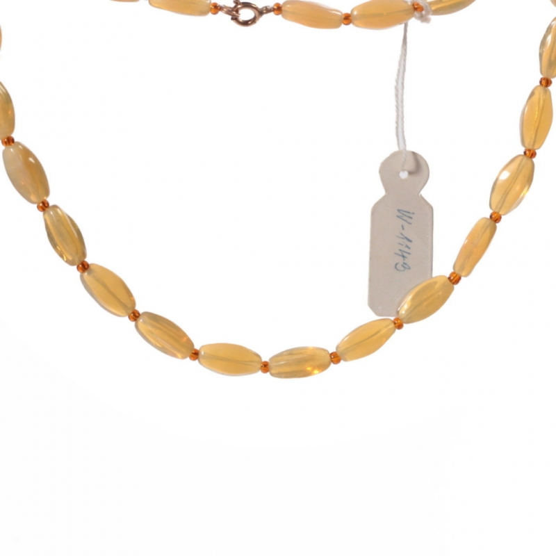 Vintage beaded necklace Czech semi translucent topaz opaline oval glass beads