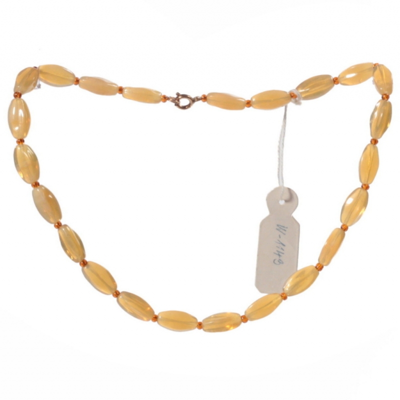 Vintage beaded necklace Czech semi translucent topaz opaline oval glass beads