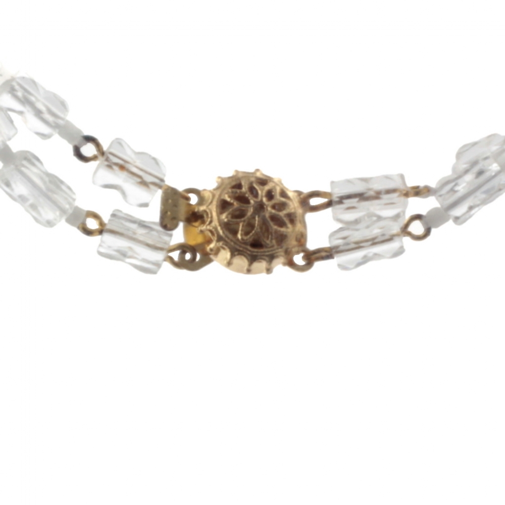 Vintage Czech 2 strand necklace clear topaz vitrail pentagon satin seed glass beads