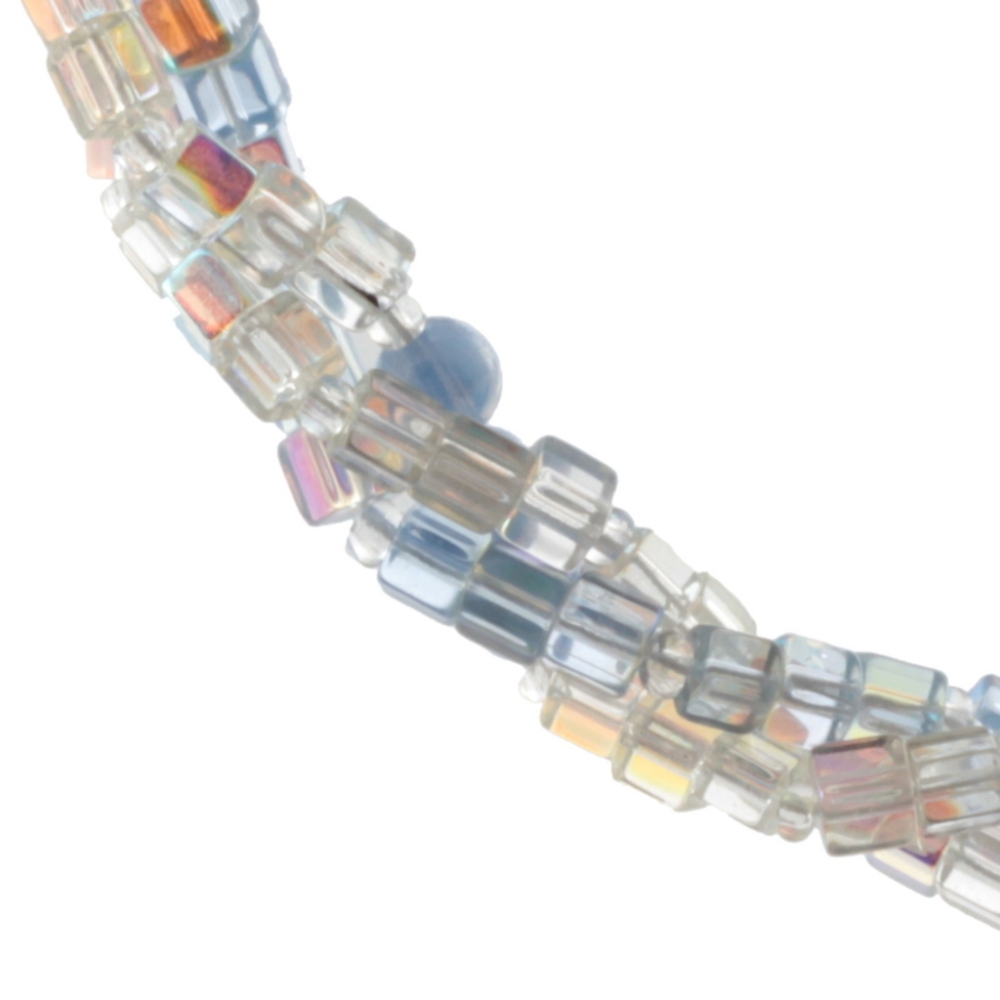 Vintage Czech 3 strand necklace AB clear pentagon blue lustre glass beads