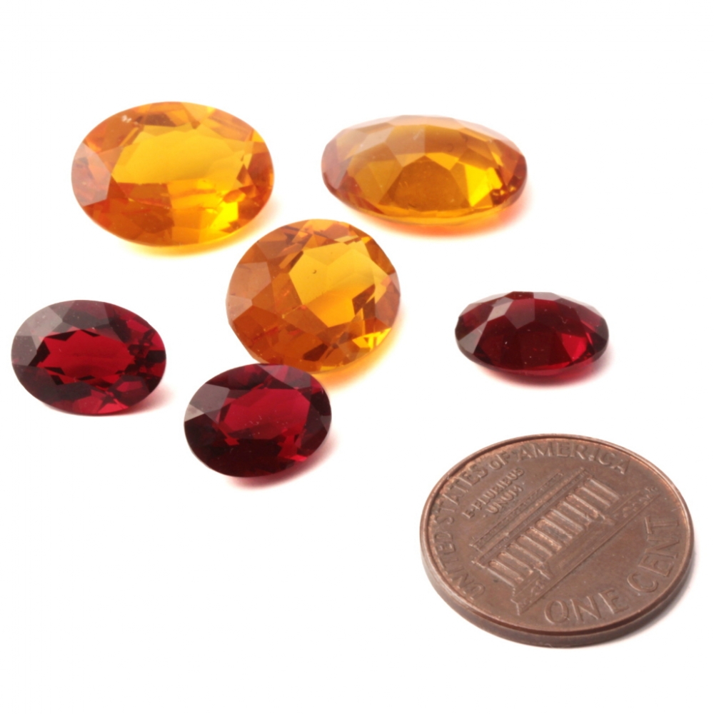 Lot (6) Czech antique ruby red topaz oval glass rhinestones