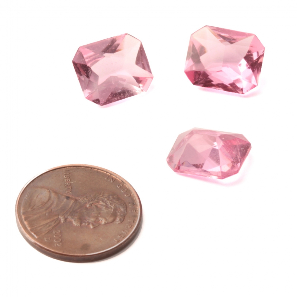 Lot (3) Czech antique octagon pink glass rhinestones 12x10mm