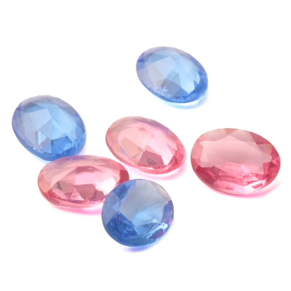 Lot (6) Czech antique blue pink oval glass rhinestones 11x8mm