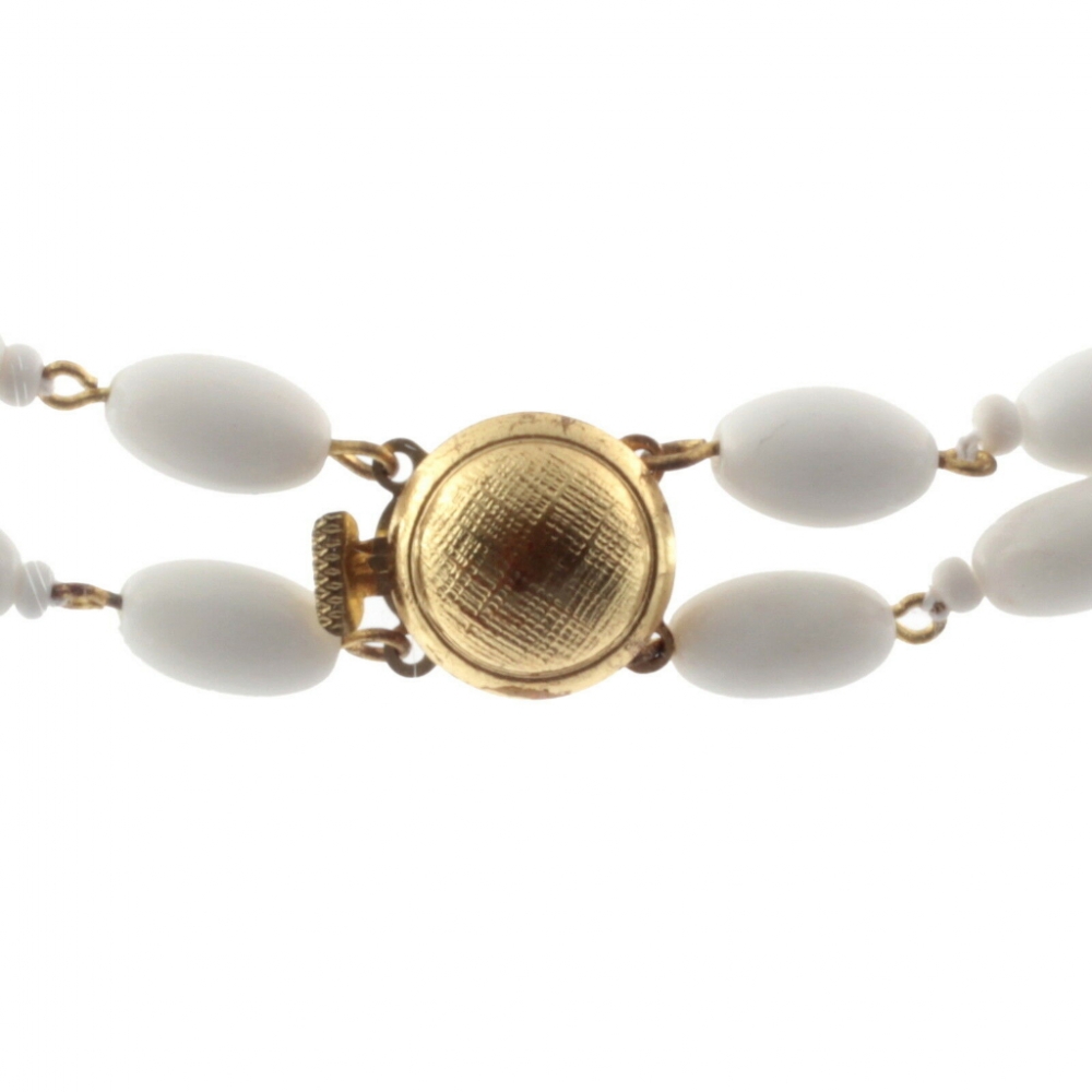 Vintage Czech 2 strand necklace white oval pink round glass beads