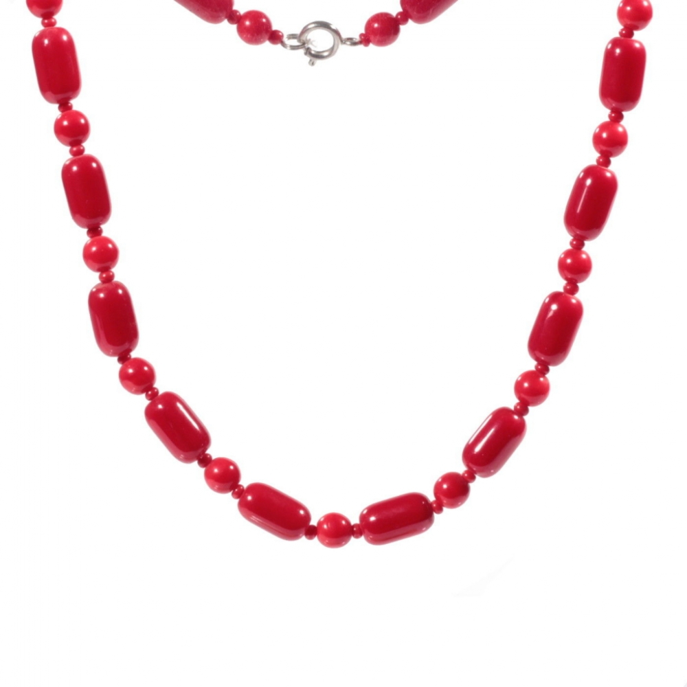 Vintage beaded necklace Czech red round cylinder seed glass beads