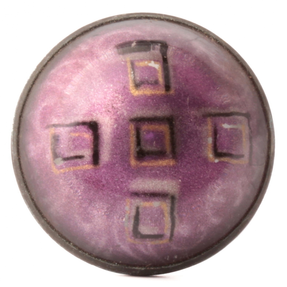 Large 32mm antique Victorian Czech 2 part brass mounted reverse geometric pink metallic painted glass button