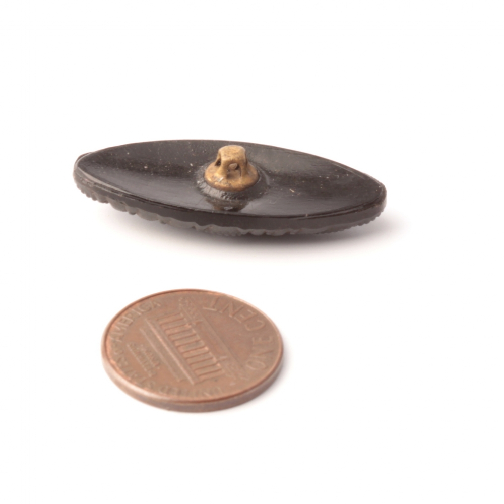 Antique Victorian Czech oval black faceted teardrops glass button 33mm