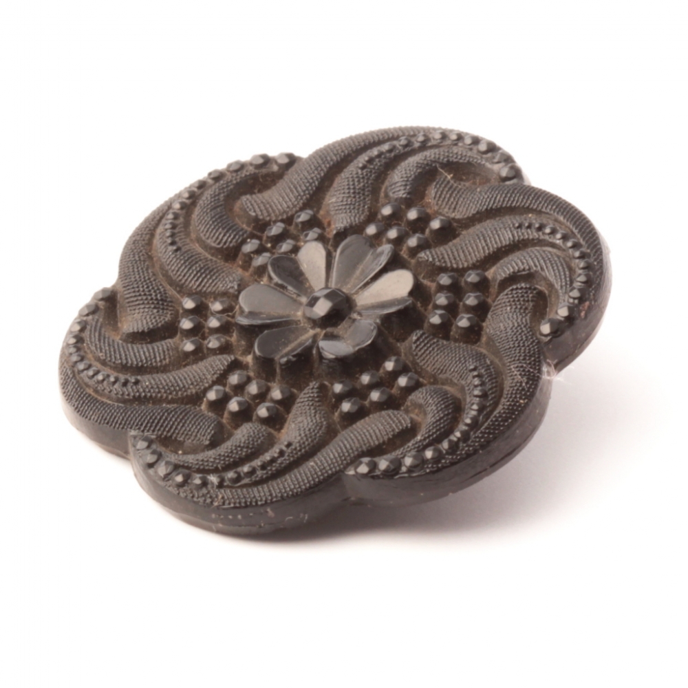 Large Antique Victorian Czech imitation rhinestone black floral glass button 32mm