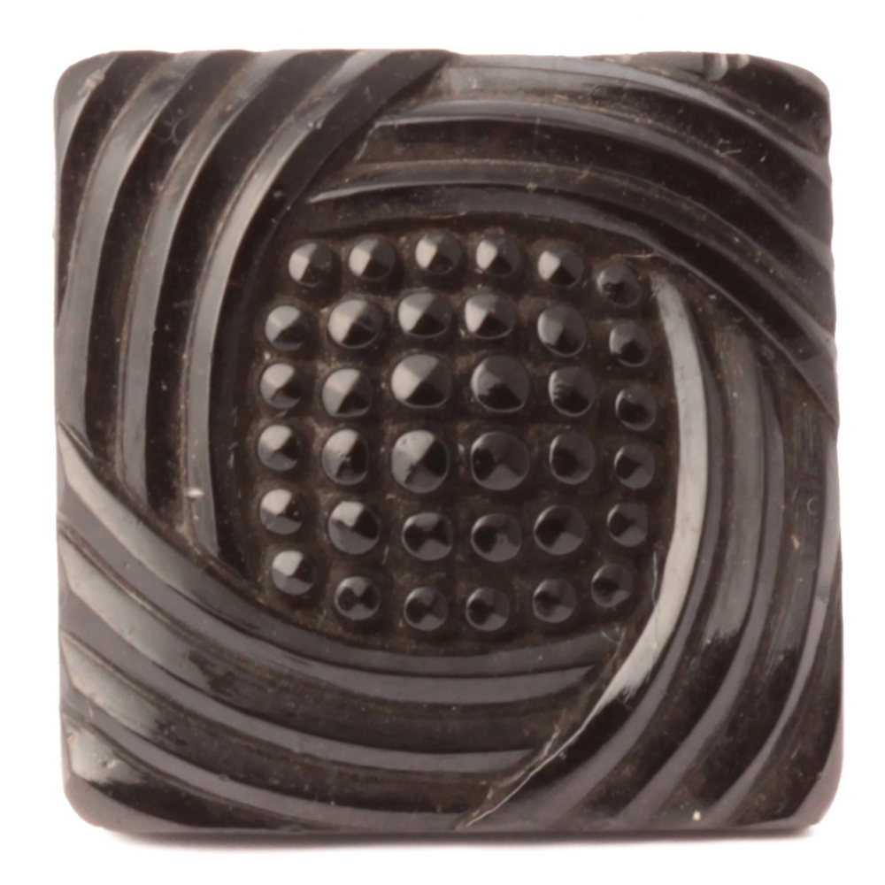 Antique Victorian Czech imitation rhinestone geometric square black glass button 20mm