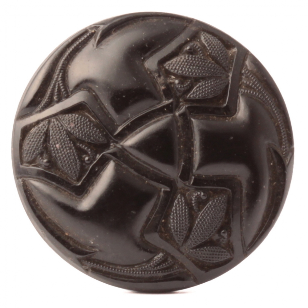 Antique Victorian Czech black geometric floral glass button 23mm