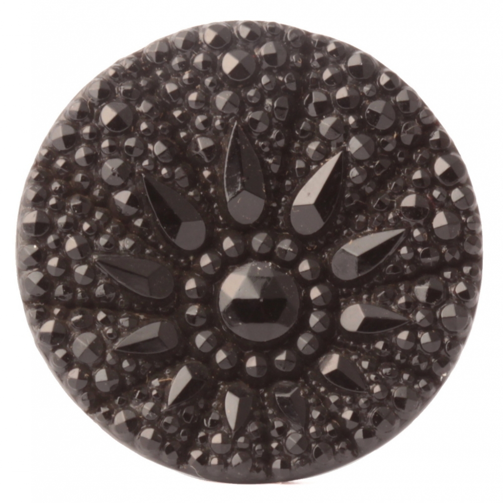 Antique Victorian Czech black geometric floral imitation rhinestone glass button 27mm