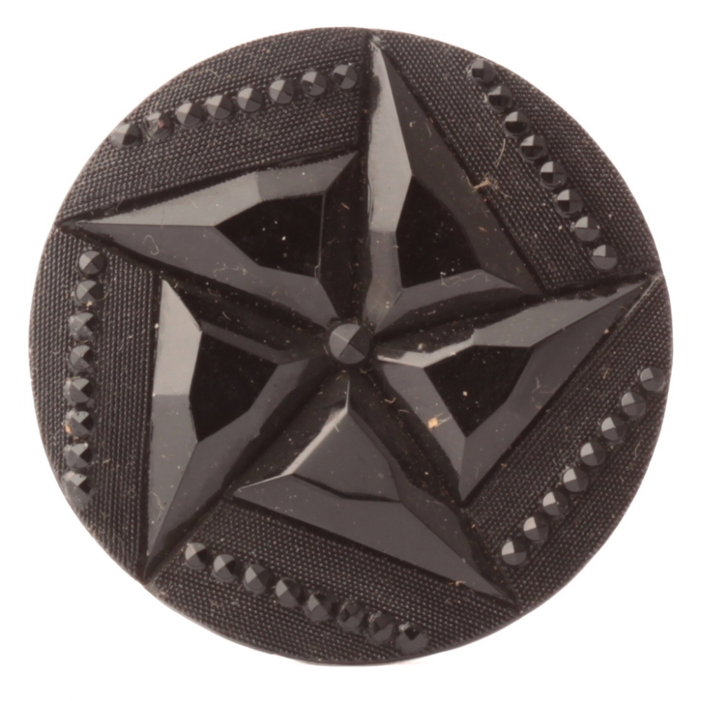 Large Antique Victorian Czech black geometric pentagon flower faux rhinestone glass button 32mm