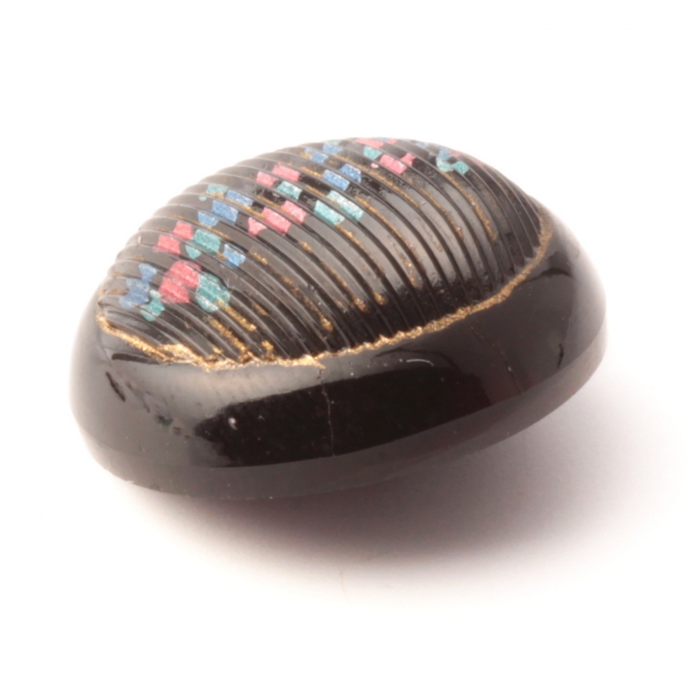 Antique Victorian Czech iridescent hand painted black glass button 22mm