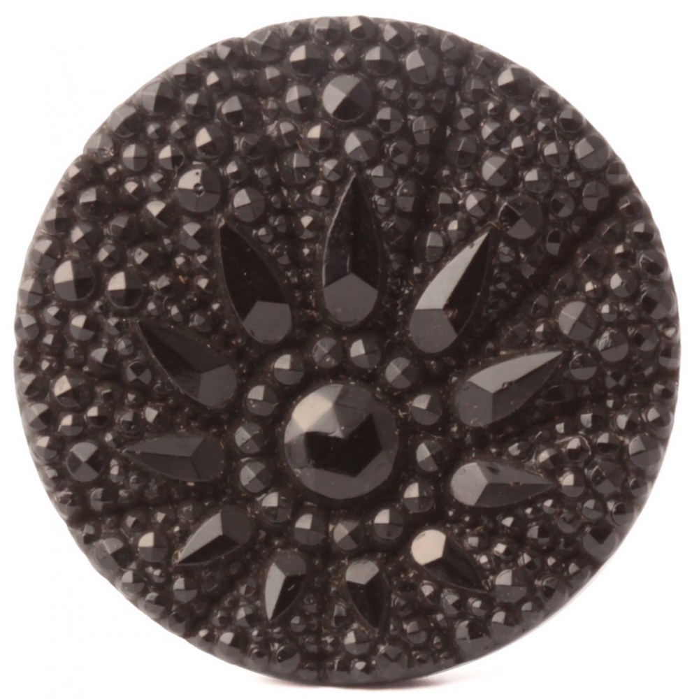 Large Antique Victorian Czech black geometric floral imitation rhinestone glass button 32mm