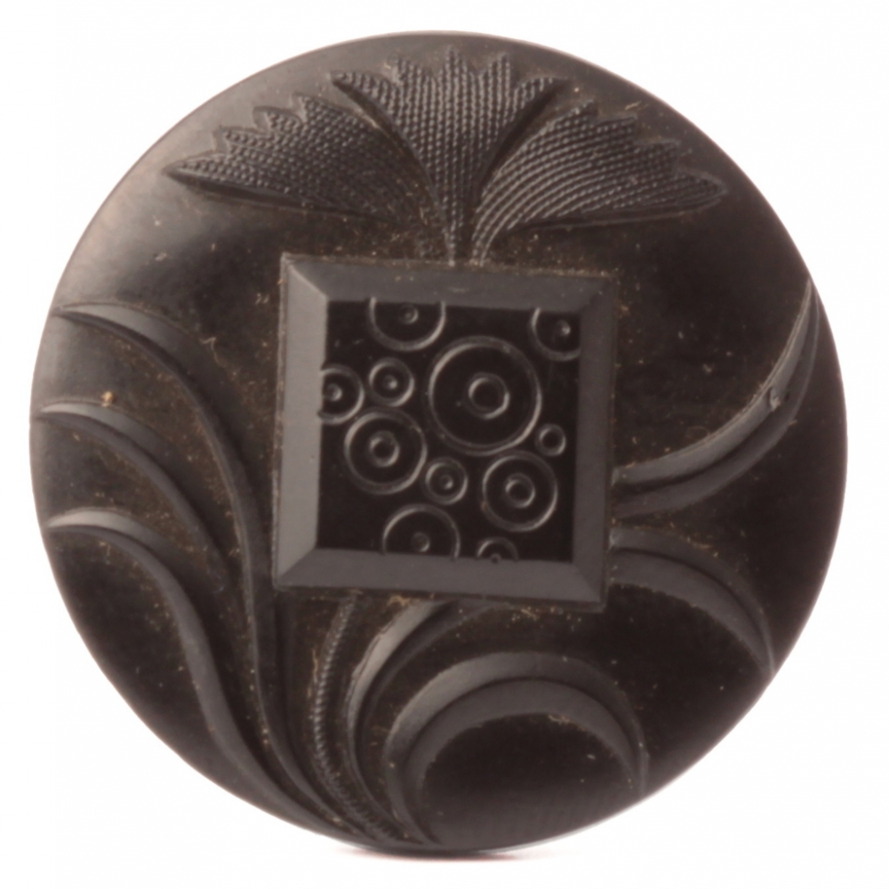 Antique Victorian Czech geometric circles and flower black glass button 23mm