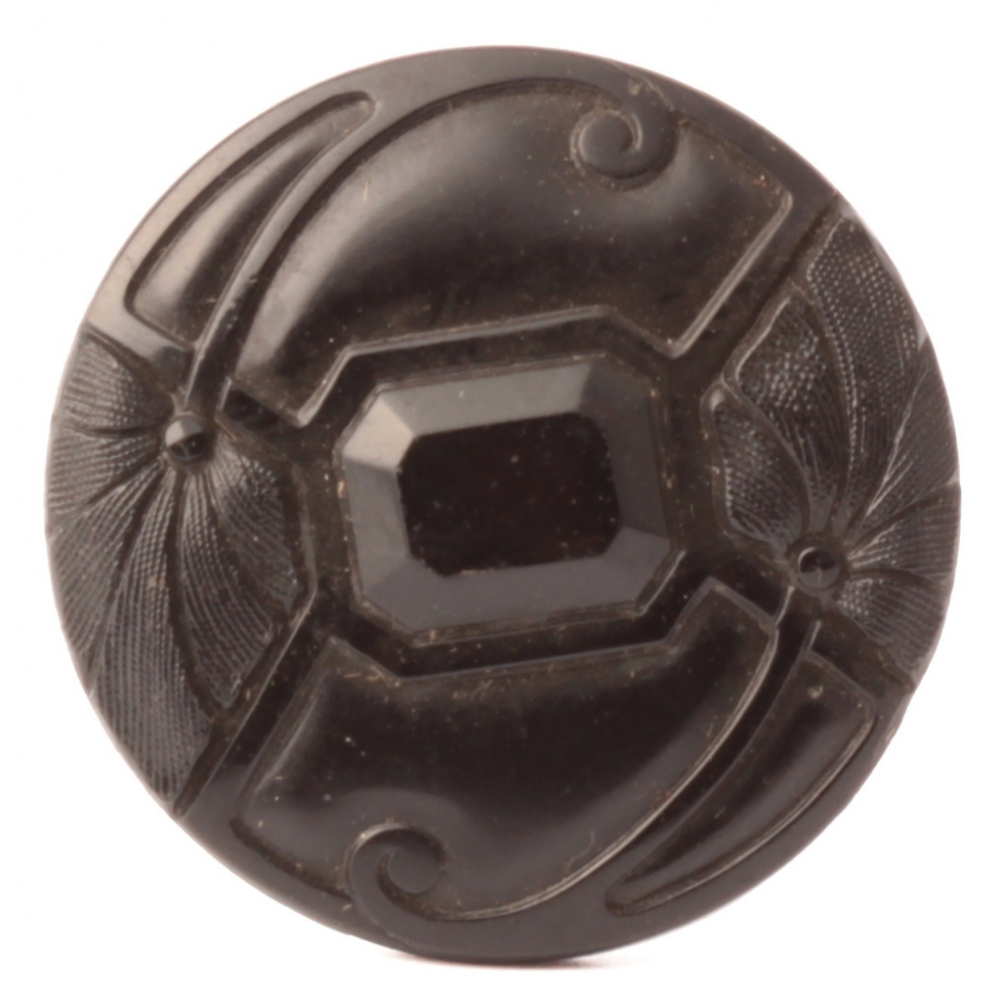 Antique Victorian Czech geometric imitation rhinestone flower black glass button 23mm