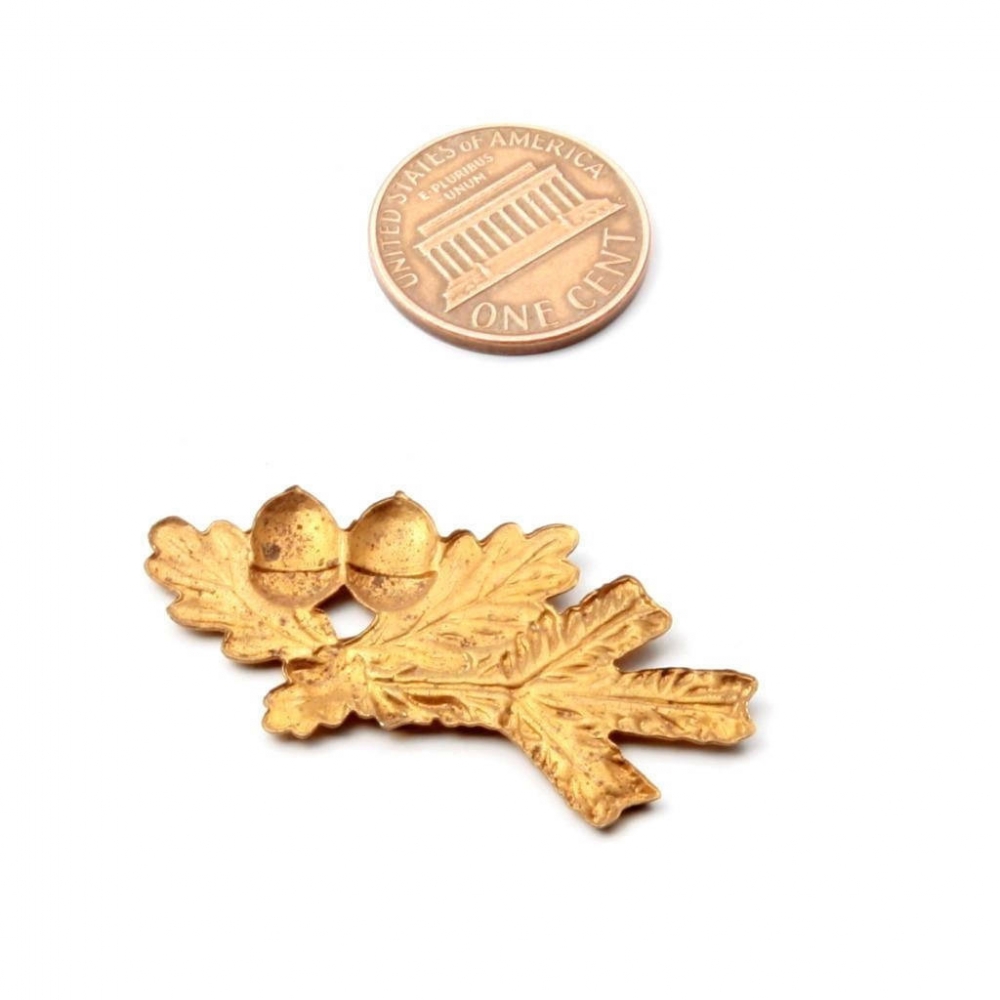 Czech Deco Vintage oak acorn fir metal pin brooch jewelry element stamping