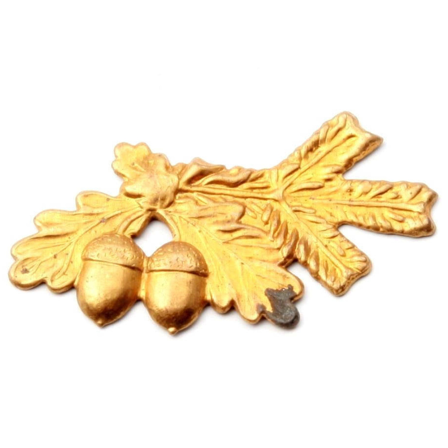 Czech Deco Vintage oak acorn fir metal pin brooch jewelry element stamping