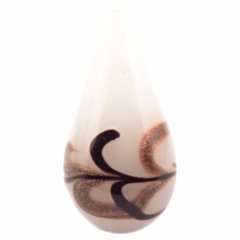 Czech vintage black swirl aventurine teardrop opaline lampwork glass bead 31mm