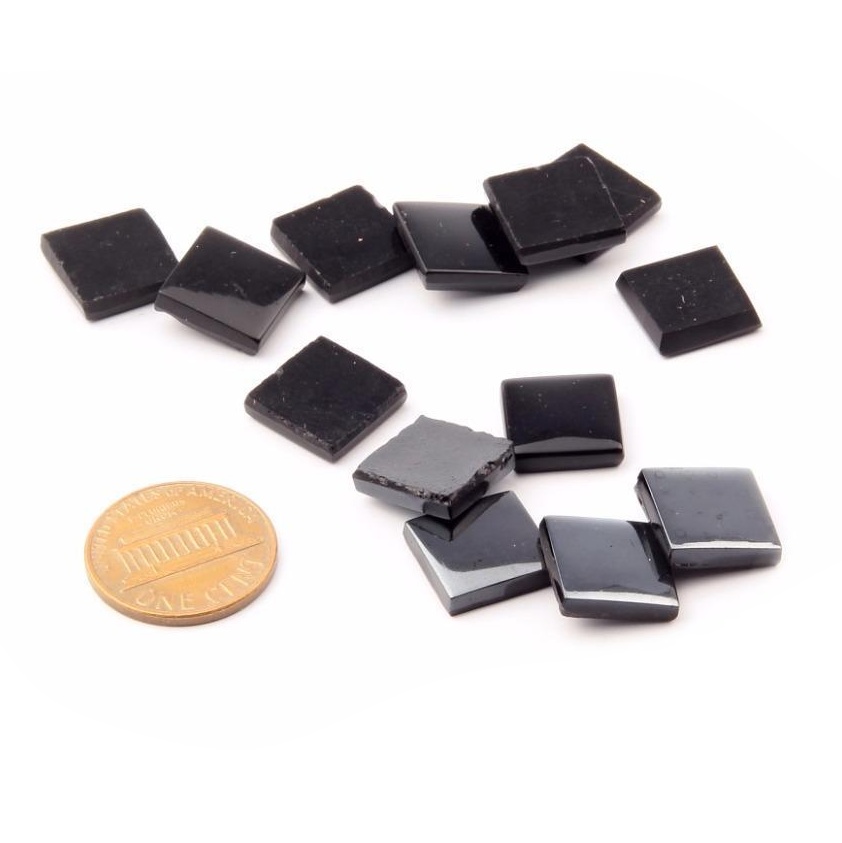 Lot (13) 12mm Czech vintage hematite metallic black square glass cabochons