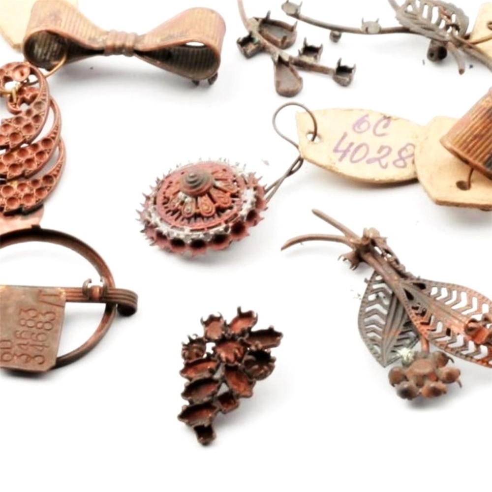 Lot (9) Czech Vintage Art Deco pin brooch earring elements jewelry design findings