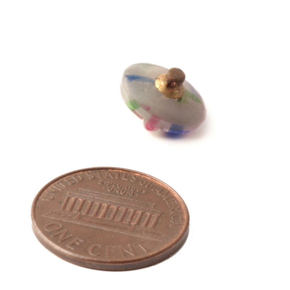 Antique Victorian Czech foiled rainbow striped pink oval glass button 12mm