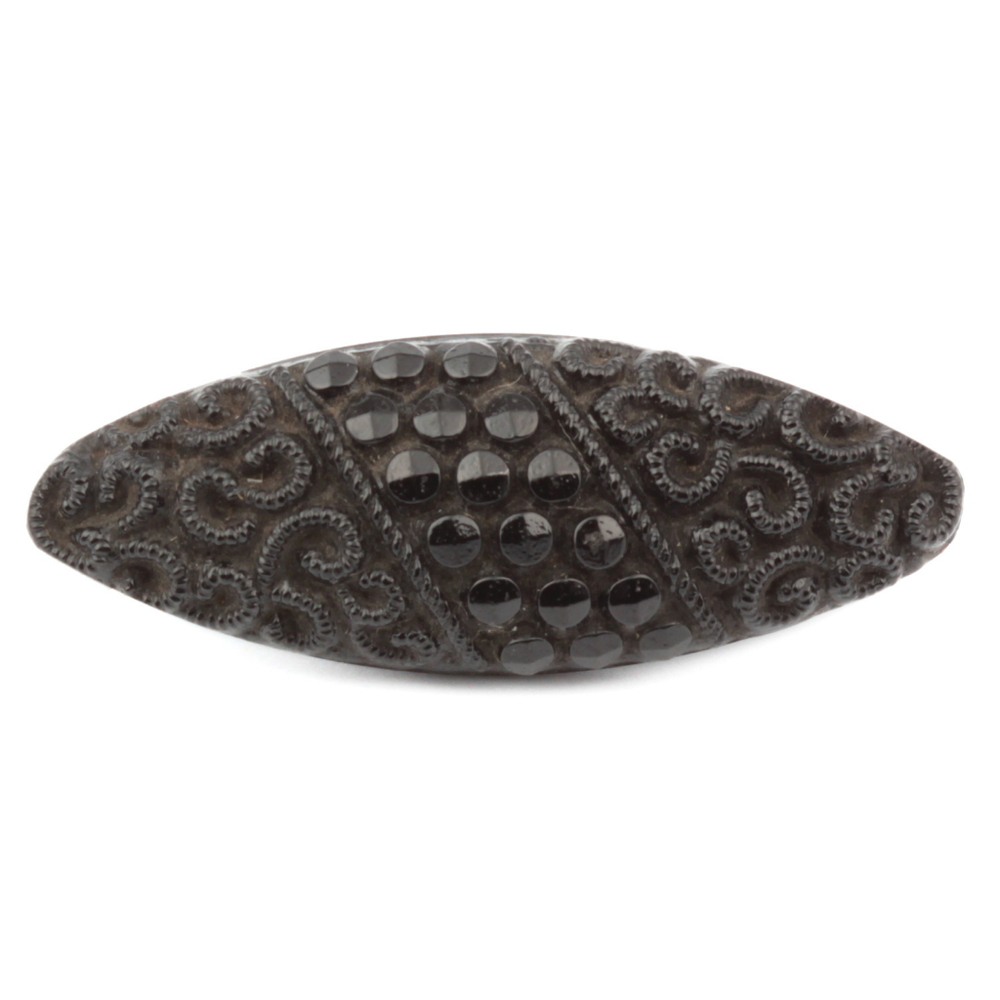Antique Victorian Czech black glass button imitation rhinestone oval 23mm