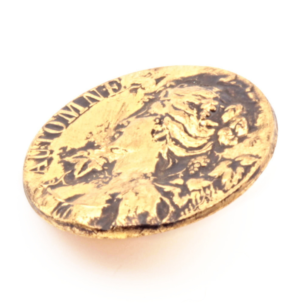 Antique Art Nouveau gold metal floral pictorial portrait button "Autumne"
