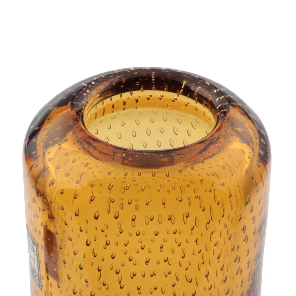Vintage Czech topaz bicolor glass vase with controlled bubbles by Milan Metelak for Harrachov