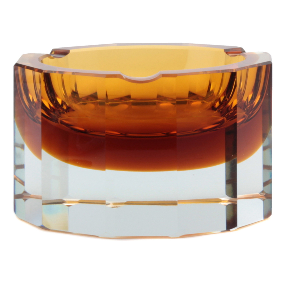Vintage Art Deco Czech amber topaz bicolor crystal cased blown glass ashtray