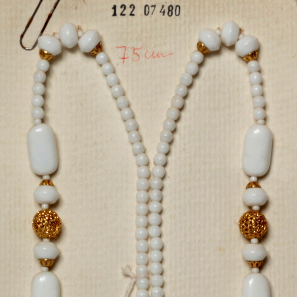 Czech vintage necklace element white glass beads gold metal findings 30"