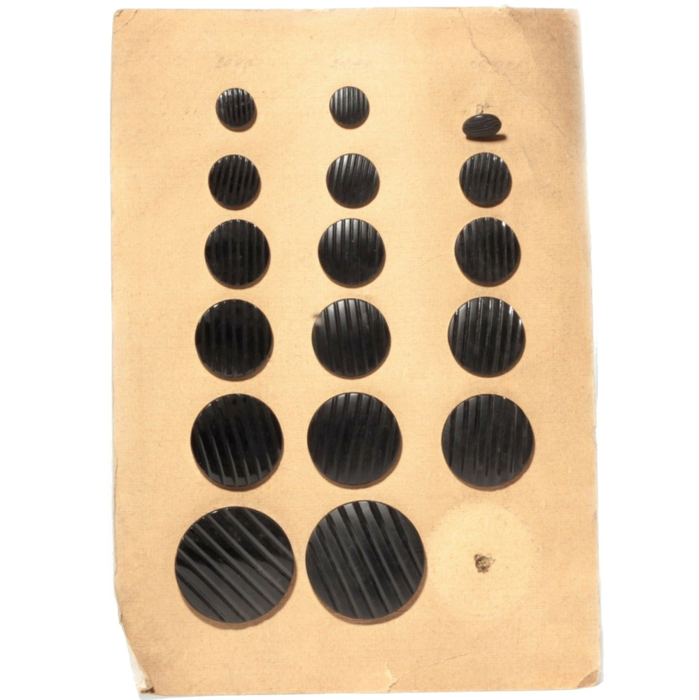 Glass button sample card (18) Art Deco Czech vintage black glass buttons