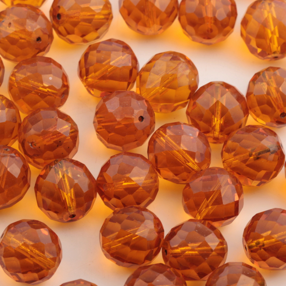 Lot (40) Austrian D.S vintage amber topaz round faceted glass beads 13mm