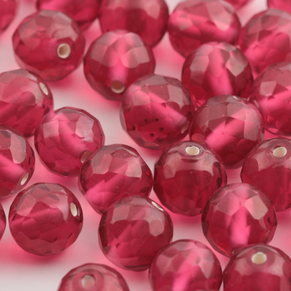 Lot (46) Austrian D.S vintage cranberry pink round faceted glass beads