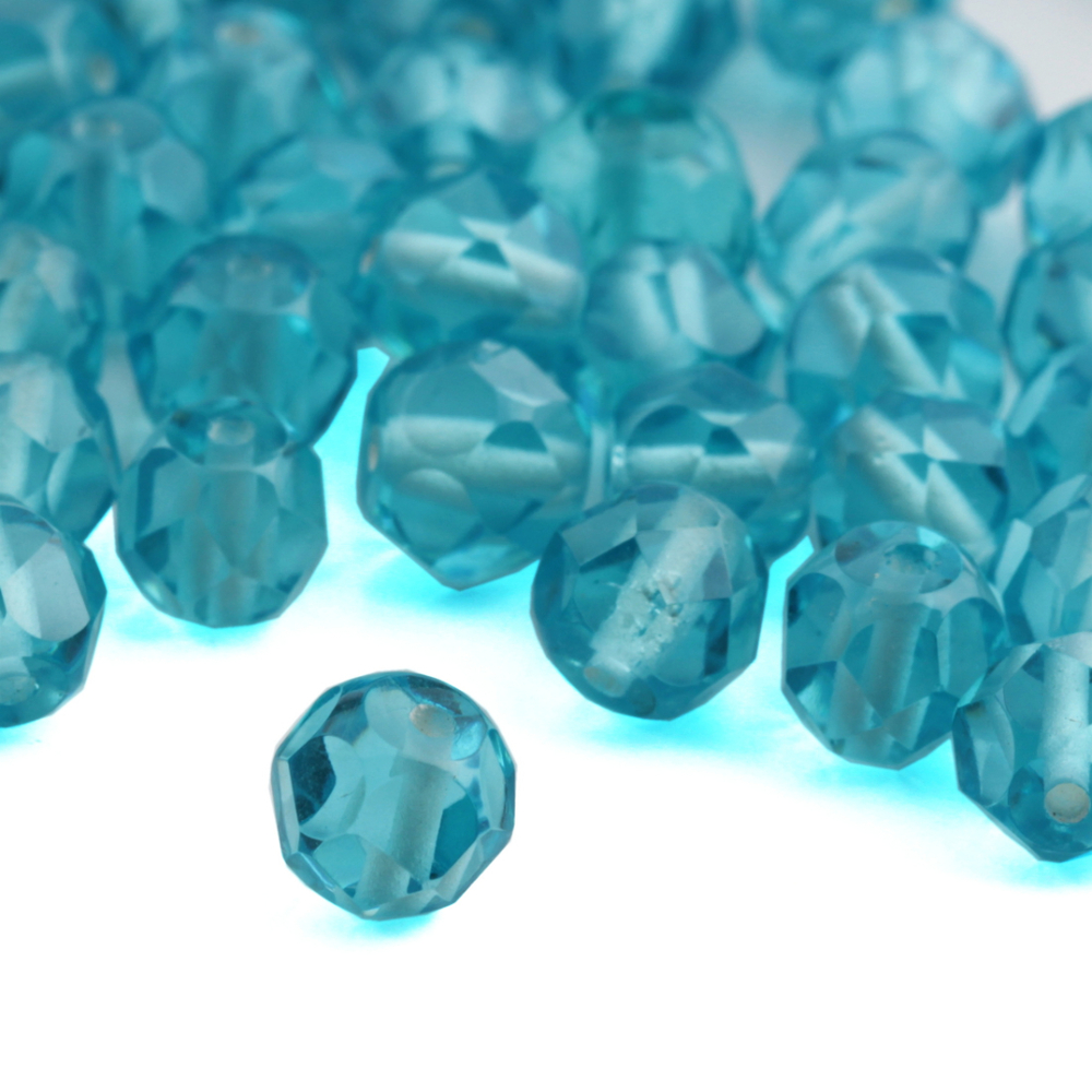 Lot (209) Austrian D.S vintage light blue round faceted glass beads 6.5mm
